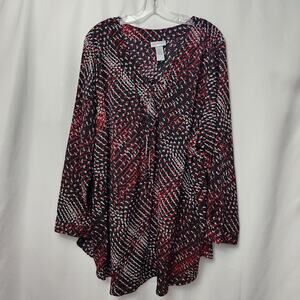 Catherines lace up v-neck light & flowy‎ long sleeve blouse woman's size 3X